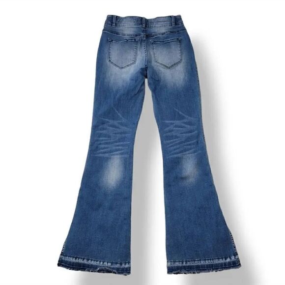 Kancan Curvy Split Released Hem Flare Distressed Denim Size 9/28 - Picture 3 of 11